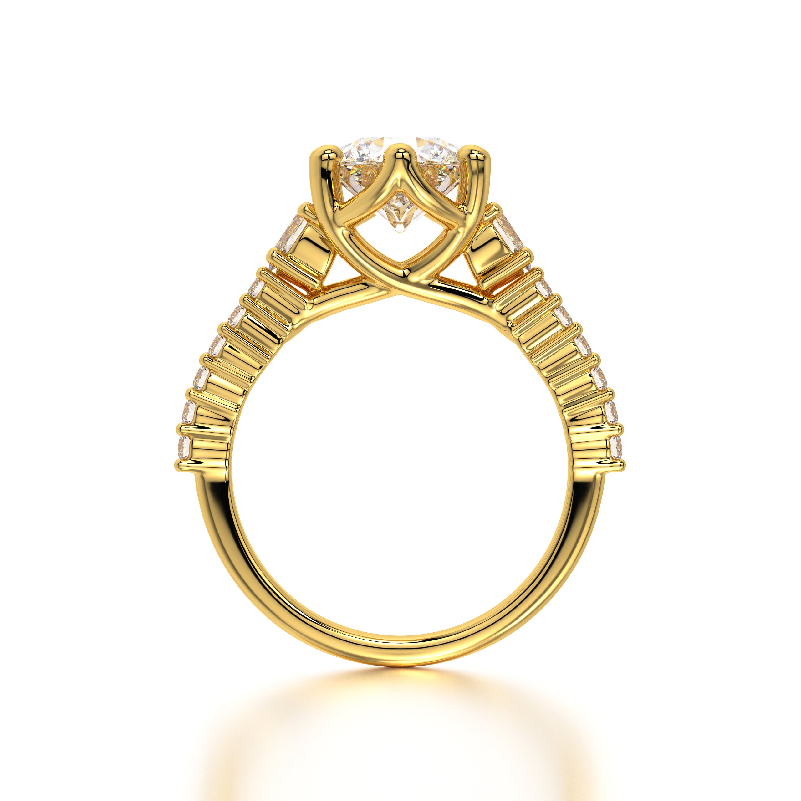 Artistic macro view revealing the light play of the lab diamond and the pave-set accents — signature luxury from EVA GEMS.