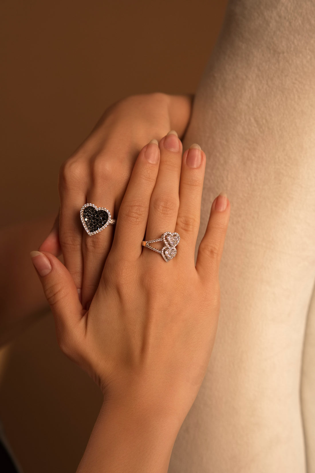 18K White Gold Double Heart Diamond Ring