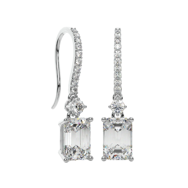Emerald Cut Lab Grown Diamond Drop Earrings