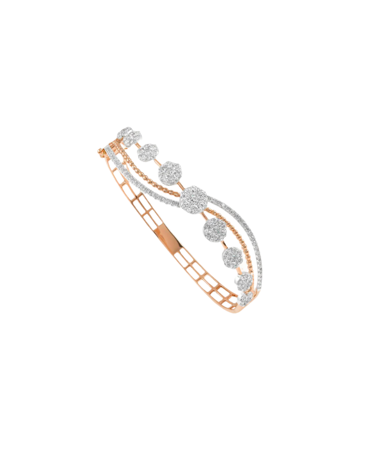 18K rose gold diamond bangle Dubai, luxury diamond bracelet EVA GEMS, 2.89 carat designer bangle UAE, contemporary diamond jewelry Dubai, high-end bangle for women, custom diamond bangle EVA GEMS, rose gold diamond wristwear