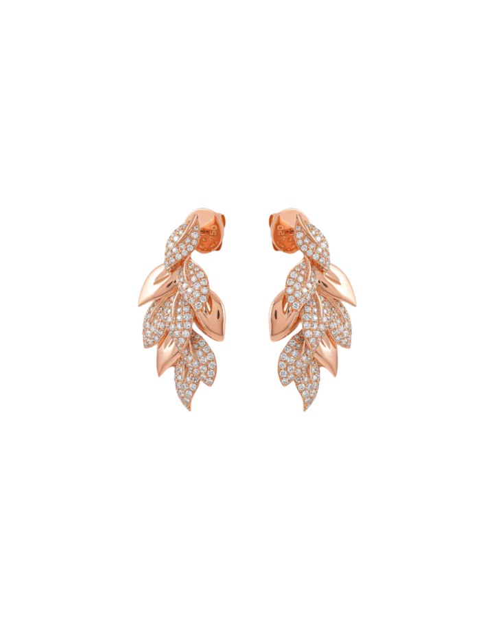 rose gold diamond earrings, leaf diamond earrings, unique diamond earrings, bespoke diamond earrings, custom made