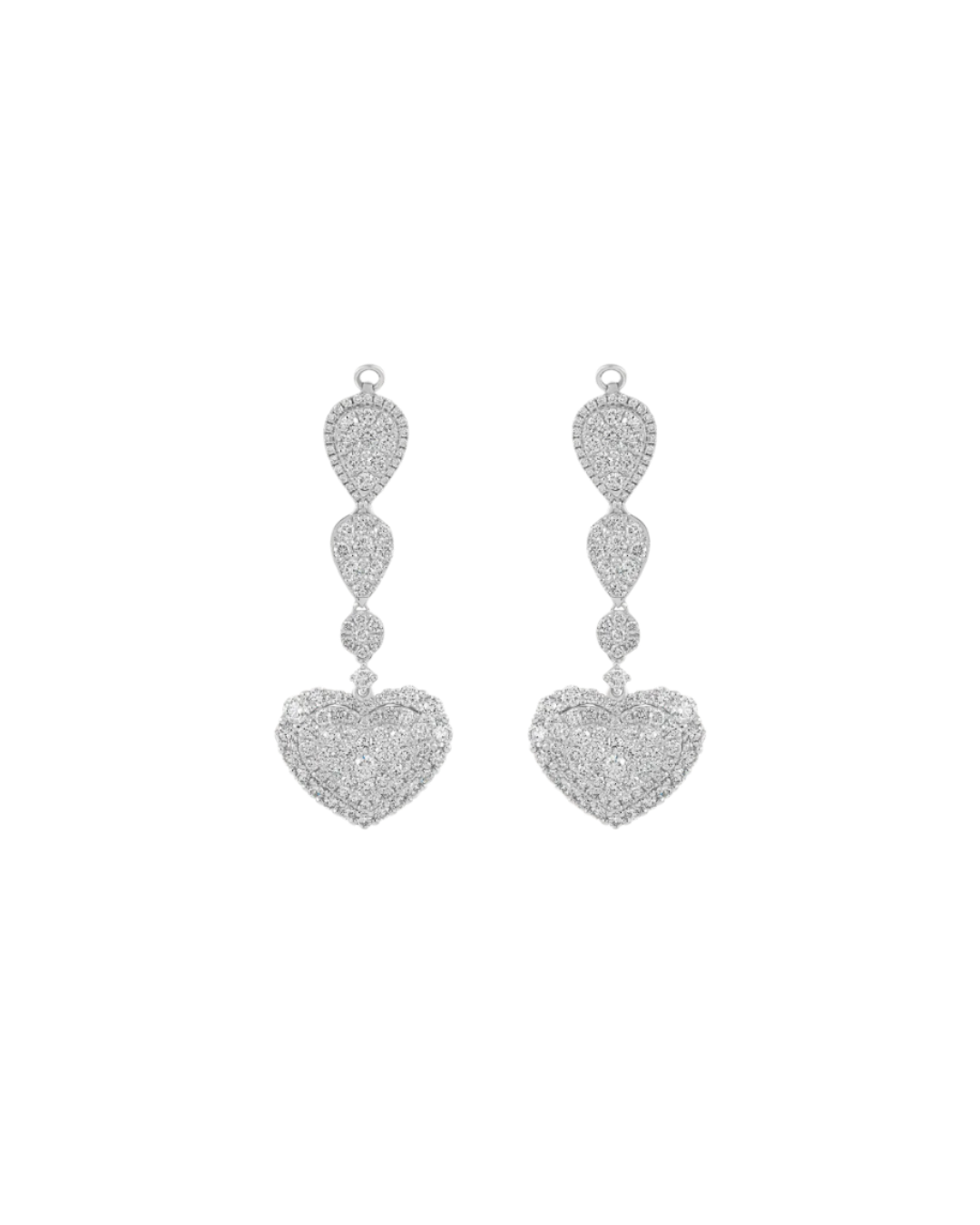 18K white gold heart diamond earrings, luxury heart drop earrings Dubai, custom diamond earrings EVA GEMS, romantic diamond jewelry Dubai, best diamond earrings UAE, heart-shaped diamond earrings 4.72 carats, fine jewelry EVA GEMS Dubai