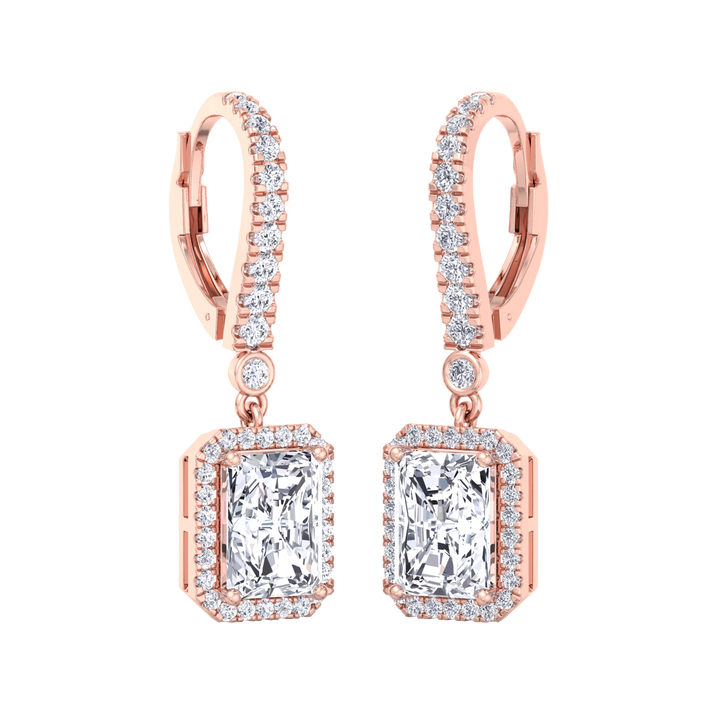 Emerald Cut Halo Hoop Earrings