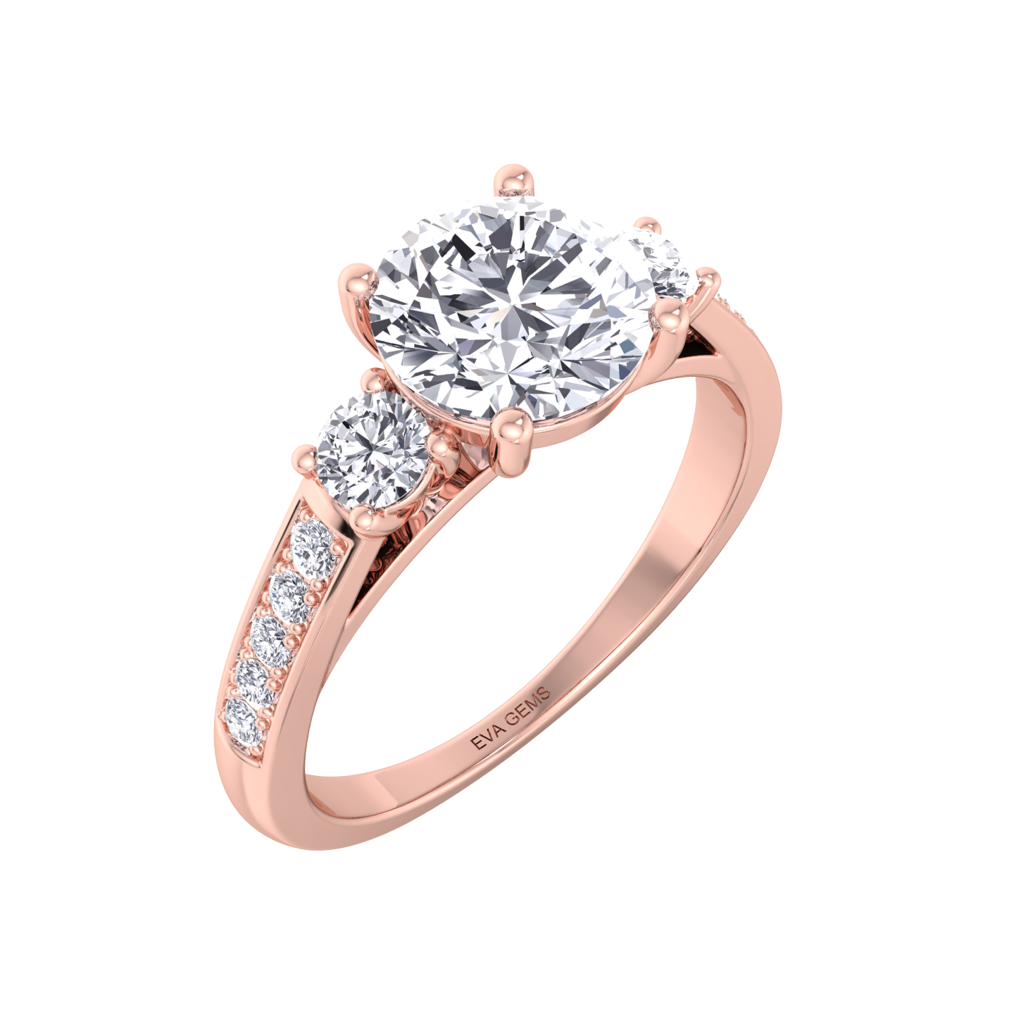 Sustainable three-stone diamond ring by Eva Gems