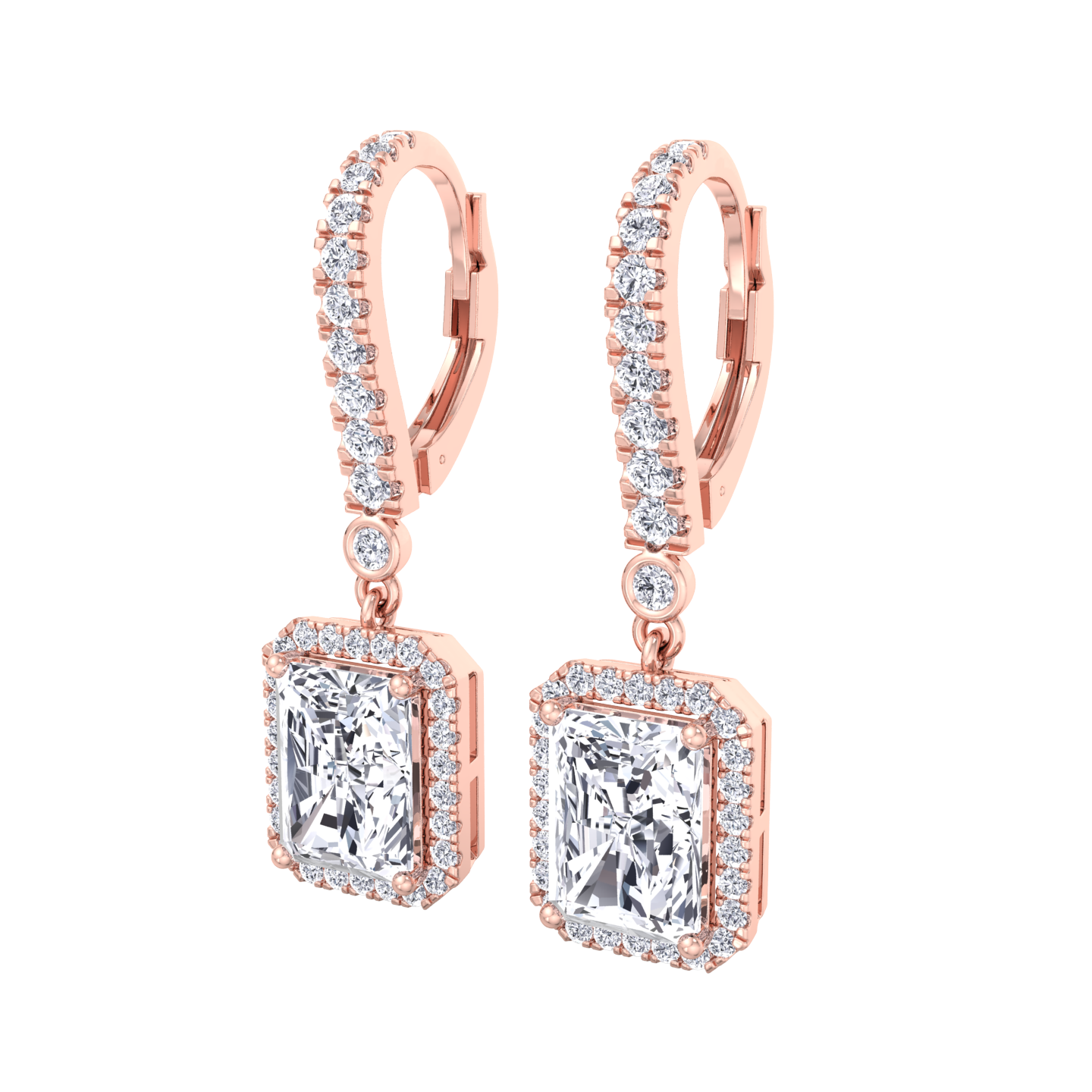 Radiant Cut Emerald Halo Diamond Earrings