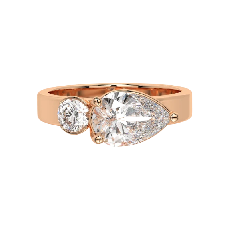 Two-Stone Diamond Bypass Ring Pear & Round Solitaire 18K Gold