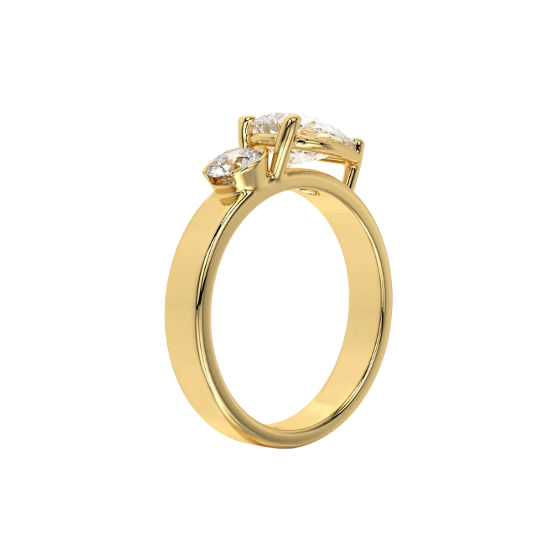 Two-Stone Diamond Bypass Ring Pear & Round Solitaire 18K Gold