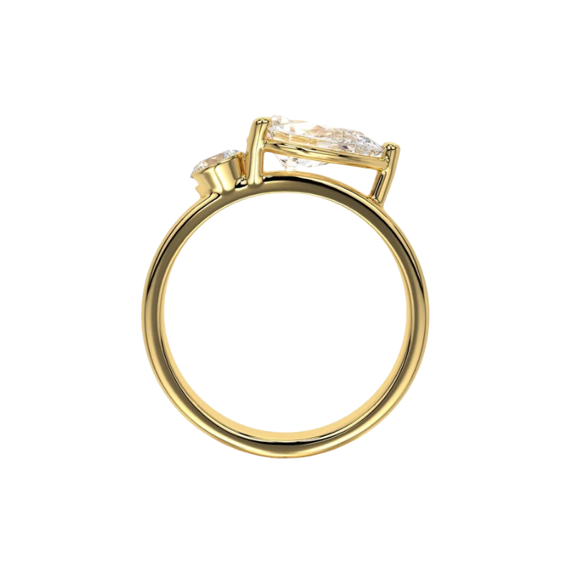 Two-Stone Diamond Bypass Ring Pear & Round Solitaire 18K Gold