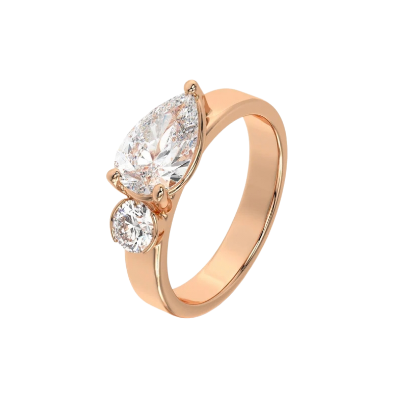 Two-Stone Diamond Bypass Ring Pear & Round Solitaire 18K Gold