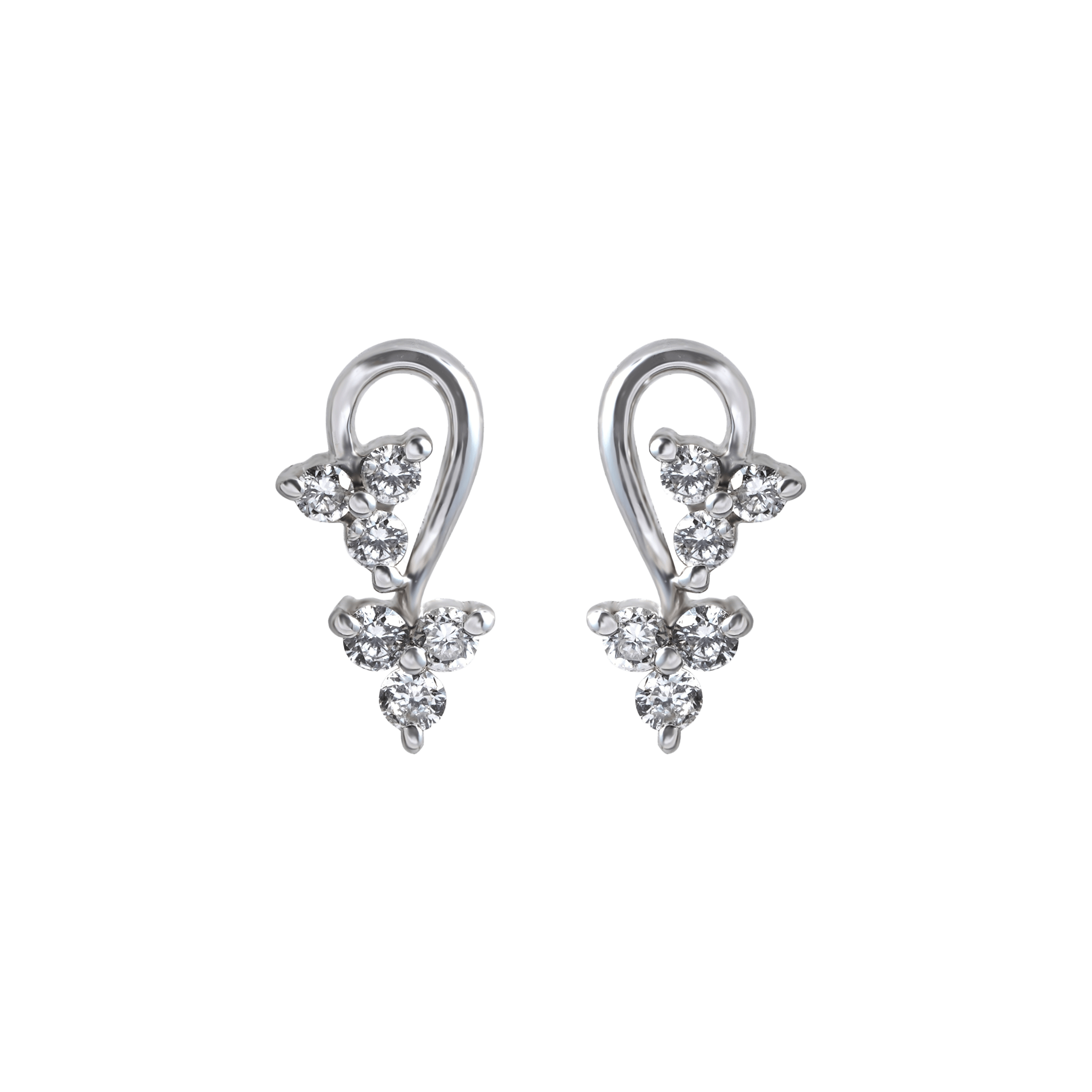 Three flower earrings with sparkling diamonds