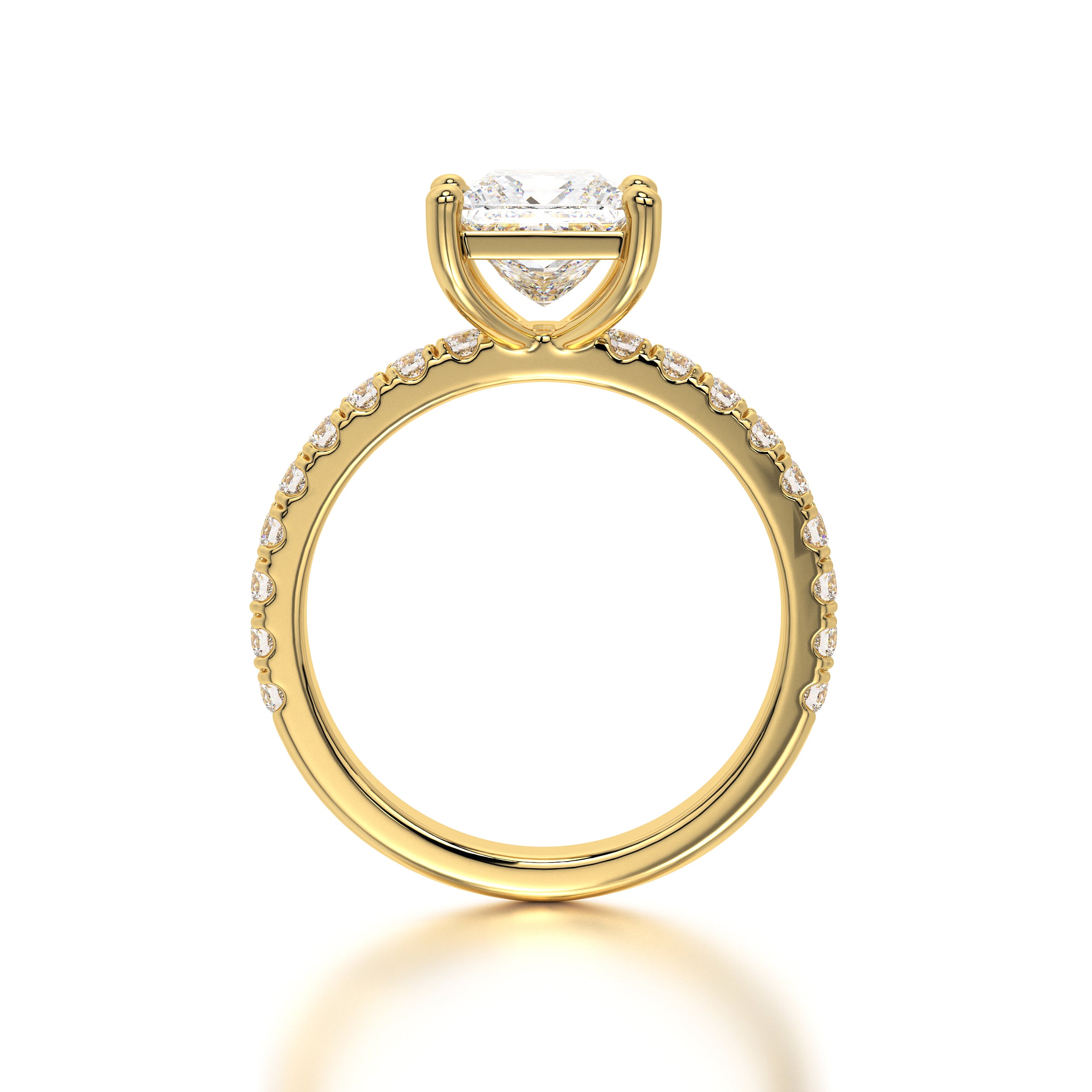 Top-down view displaying the symmetry and clean lines of the square-cut diamond.