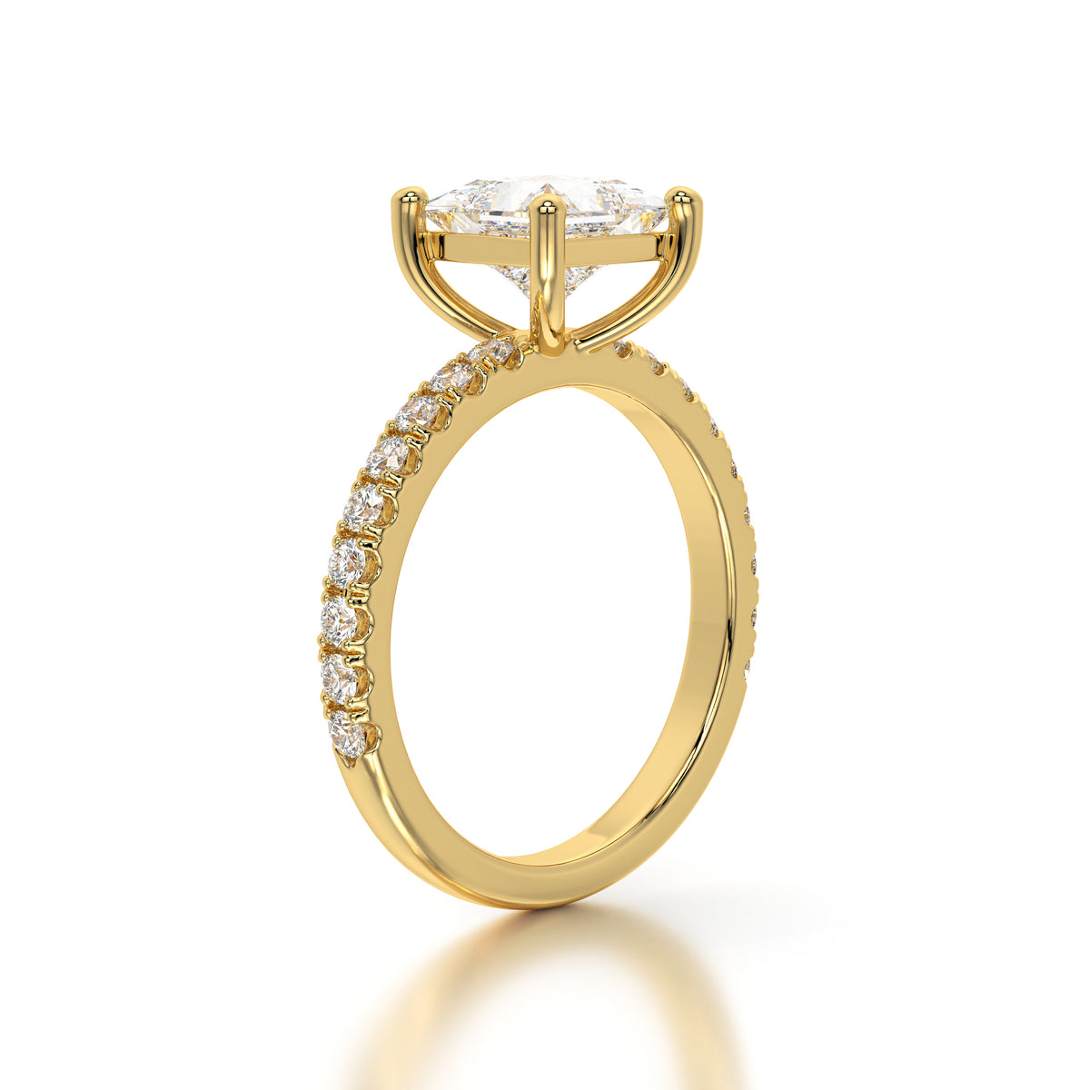 Lifestyle image of the ring on a finger, perfect for a modern bride or elegant statement look. Artistic macro shot showing craftsmanship, sparkle, and signature EVA GEMS refinement.