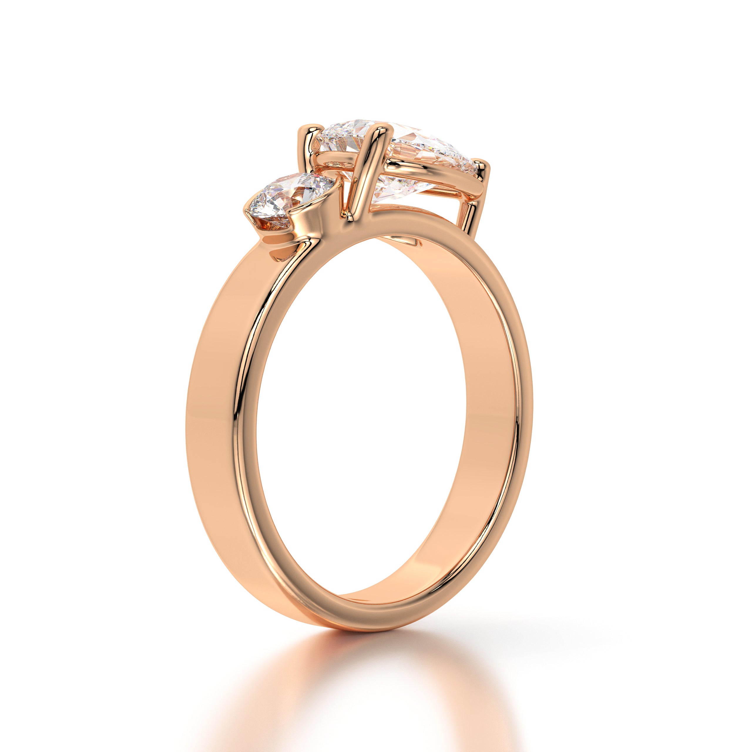 Two-Stone Diamond Bypass Ring in 18K Gold – Pear & Round Solitaire