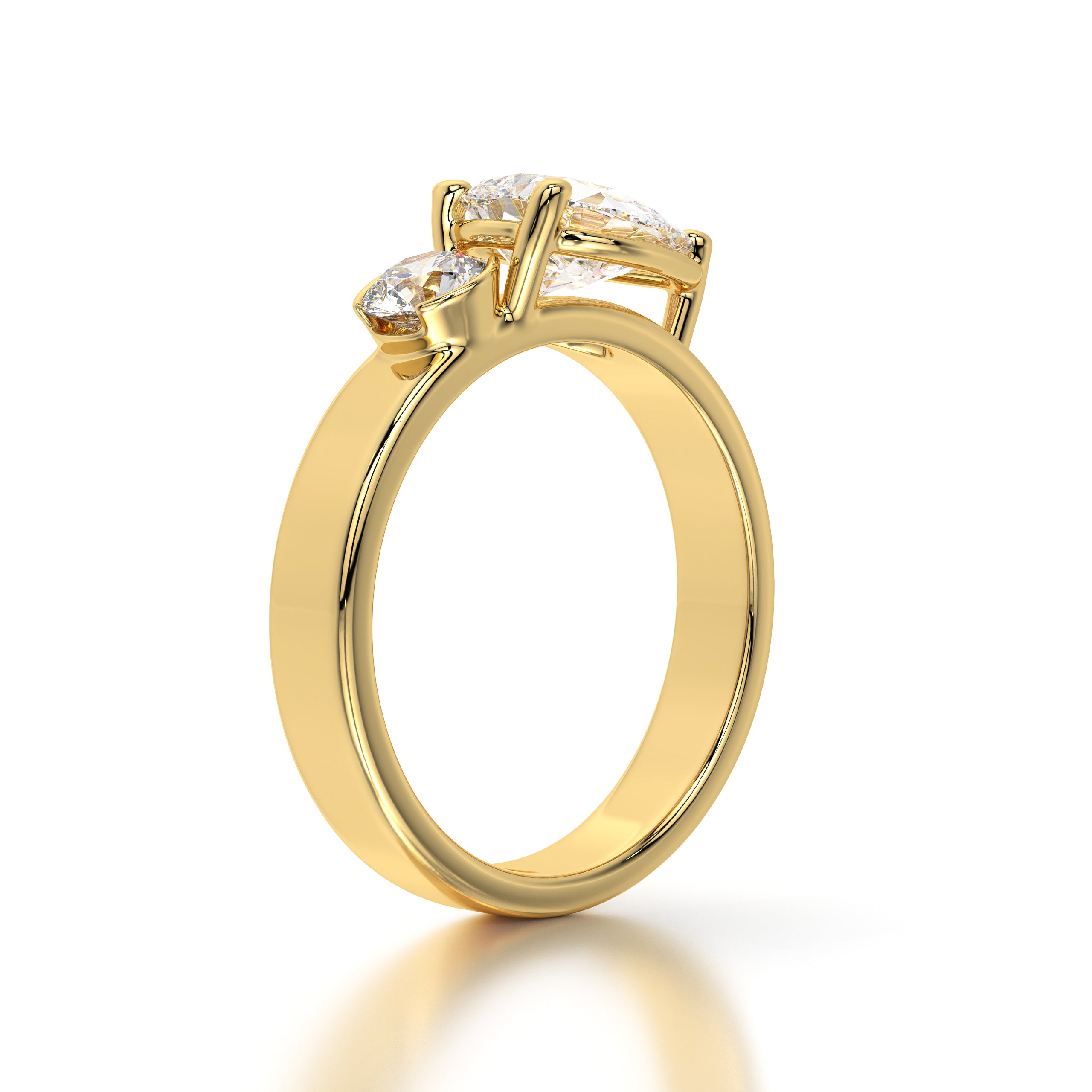 Two-Stone Diamond Bypass Ring in 18K Gold – Pear & Round Solitaire