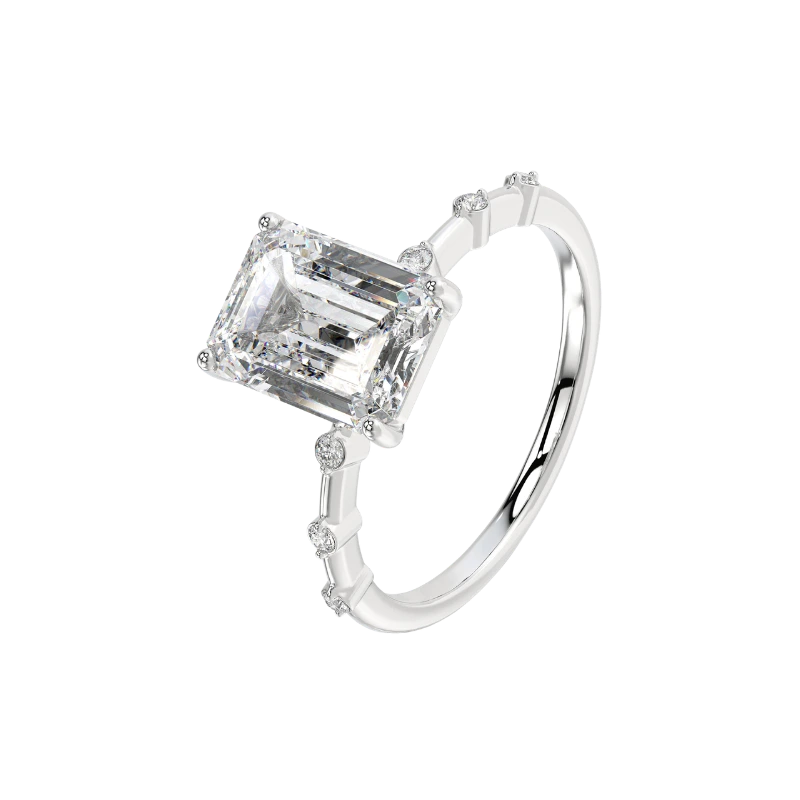 Emerald Starlight: 2.85 ct Lab-Grown Diamond Ring in White Gold with Side Accents