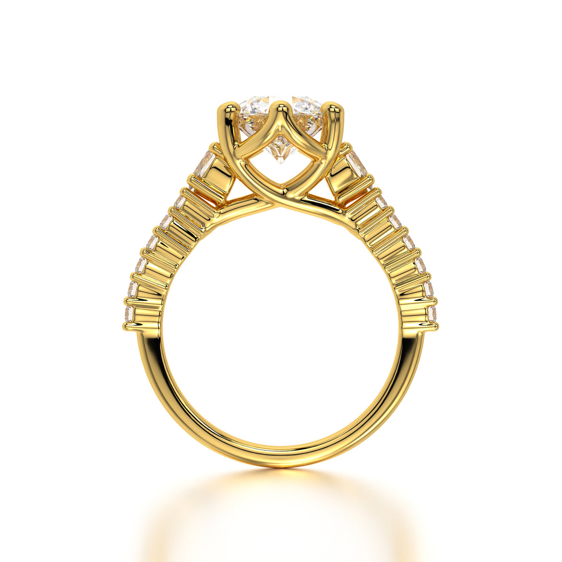 Artistic macro view revealing the light play of the lab diamond and the pave-set accents — signature luxury from EVA GEMS.