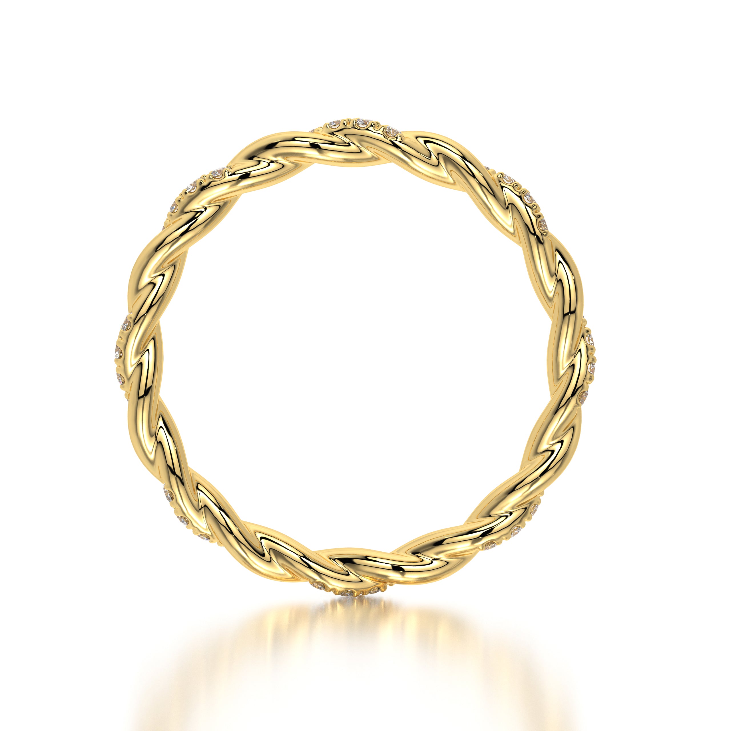 Lifestyle image of the 18K gold braided ring worn as a stackable band, ideal for everyday luxury.