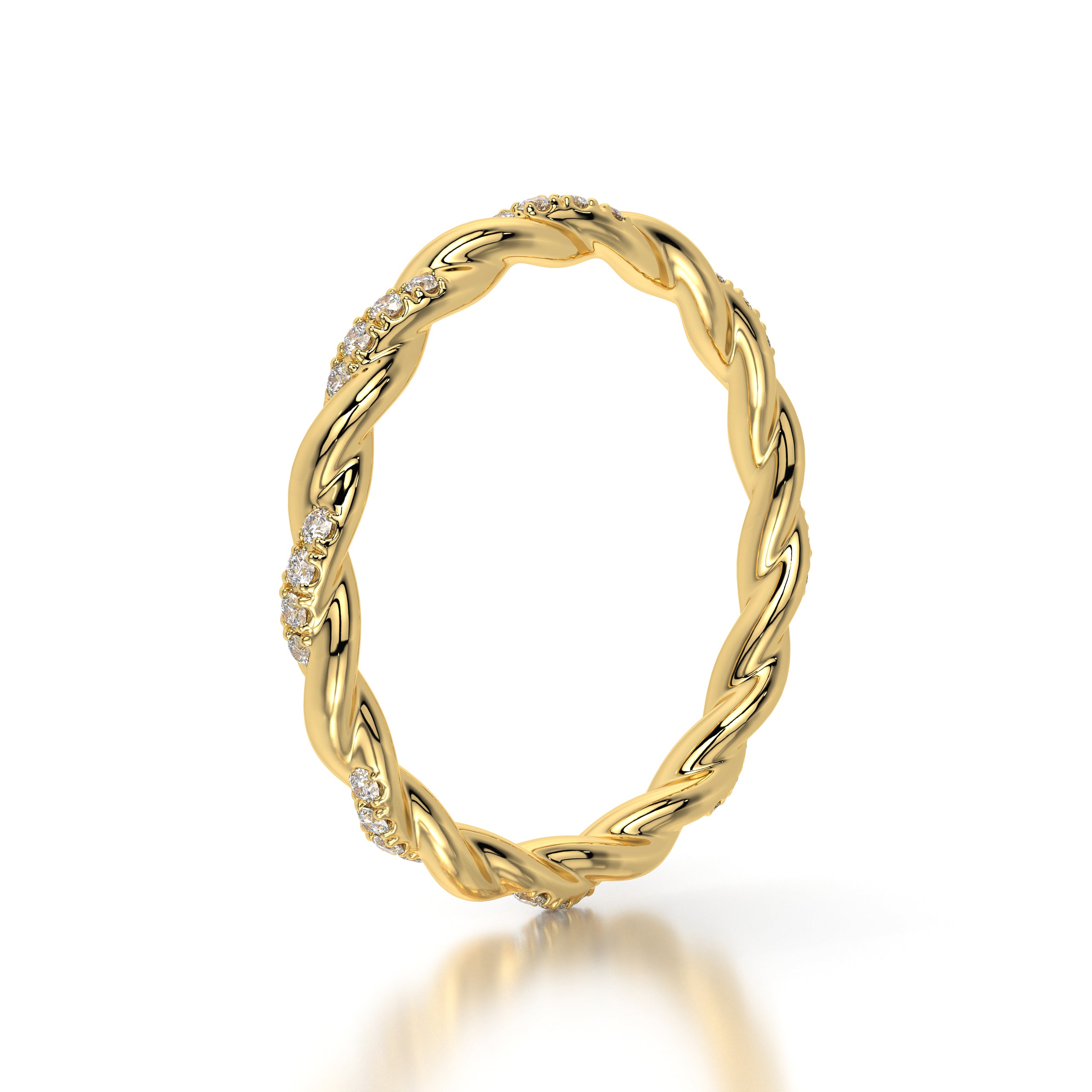 Close-up image emphasizing the intricate gold twist and sparkling pavé setting.