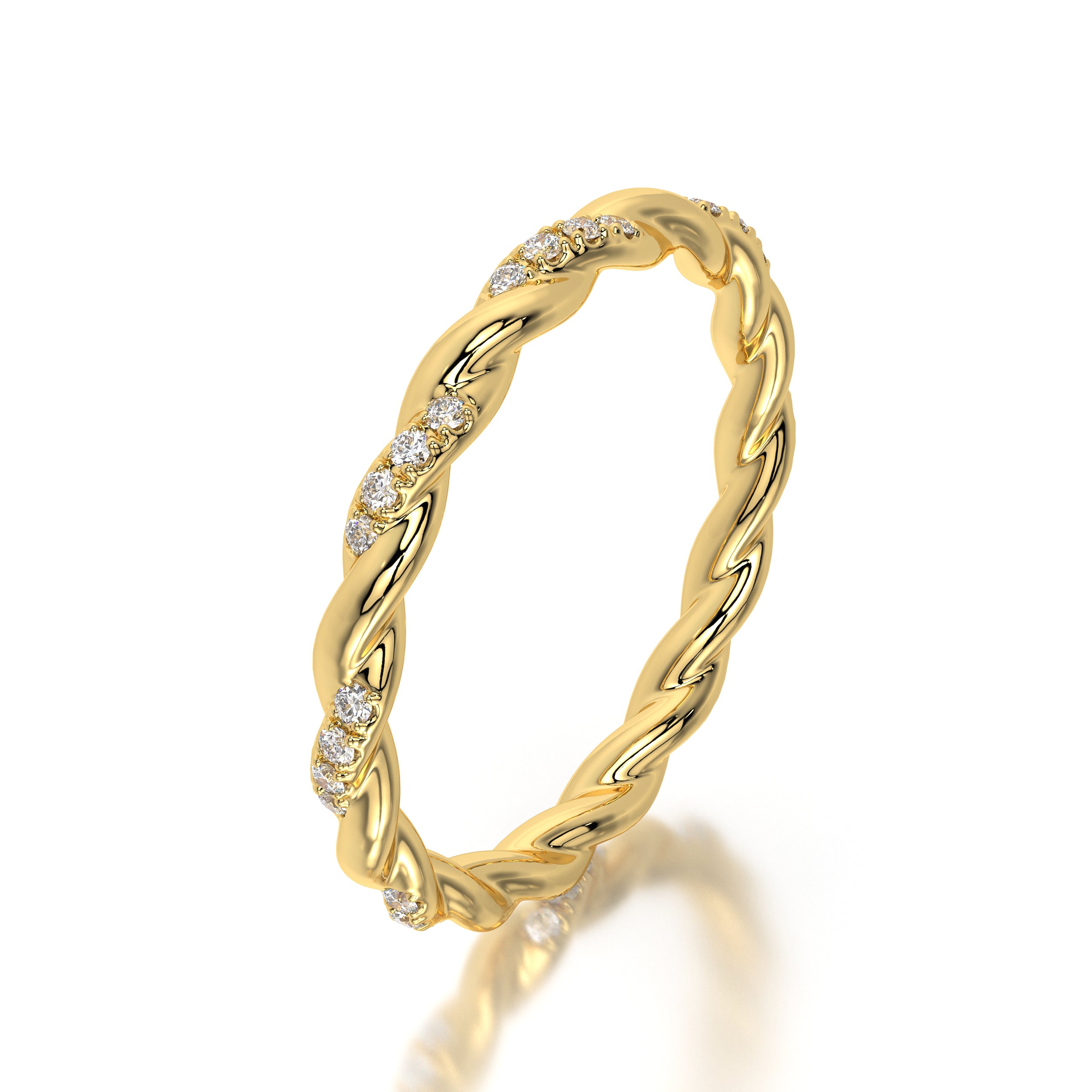 Top-down view of the elegant diamond ring revealing its polished finish and intricate symmetry.