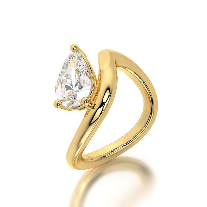 Sculpted Grace: 1.54 ct Pear Lab Diamond Solitaire Ring in 18K Gold