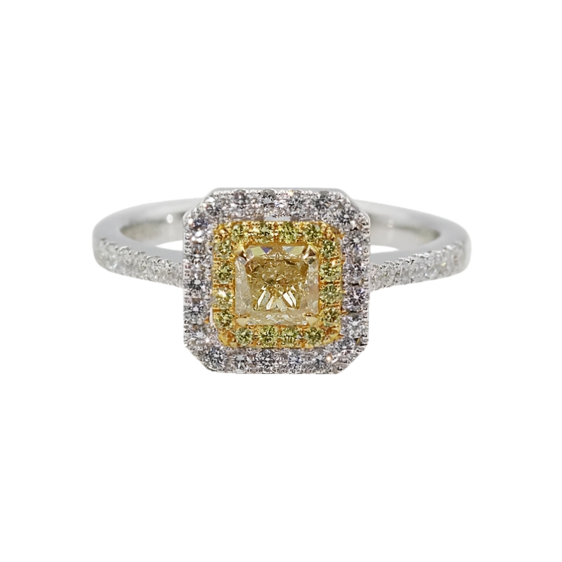 Halo Yellow Diamond Ring For Women