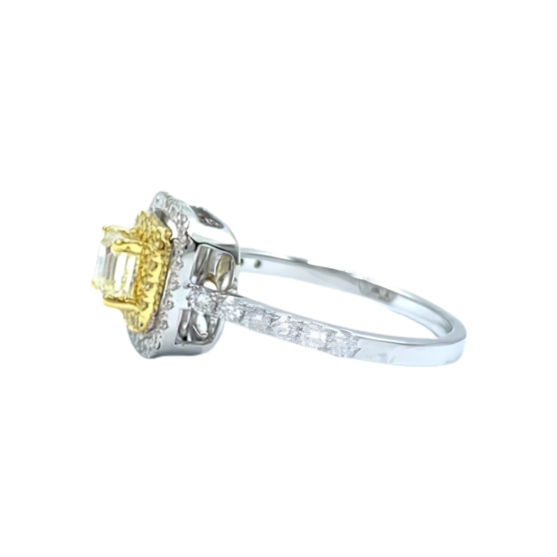 Cushion shape fancy yellow diamond ring
