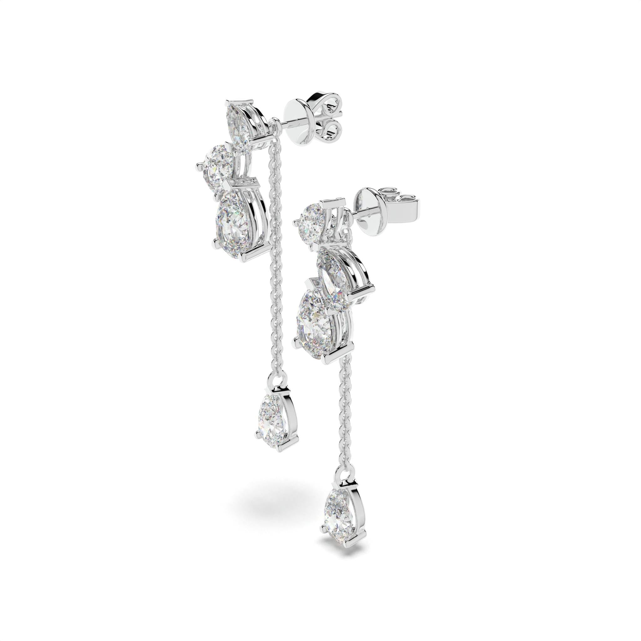 Luxury 4.60 carat diamond drop earrings with pear shape diamonds,  Elegant white gold diamond dangle earrings F-G color VVS-VS clarity, High jewelry diamond drop earrings 4.60 carats total weight