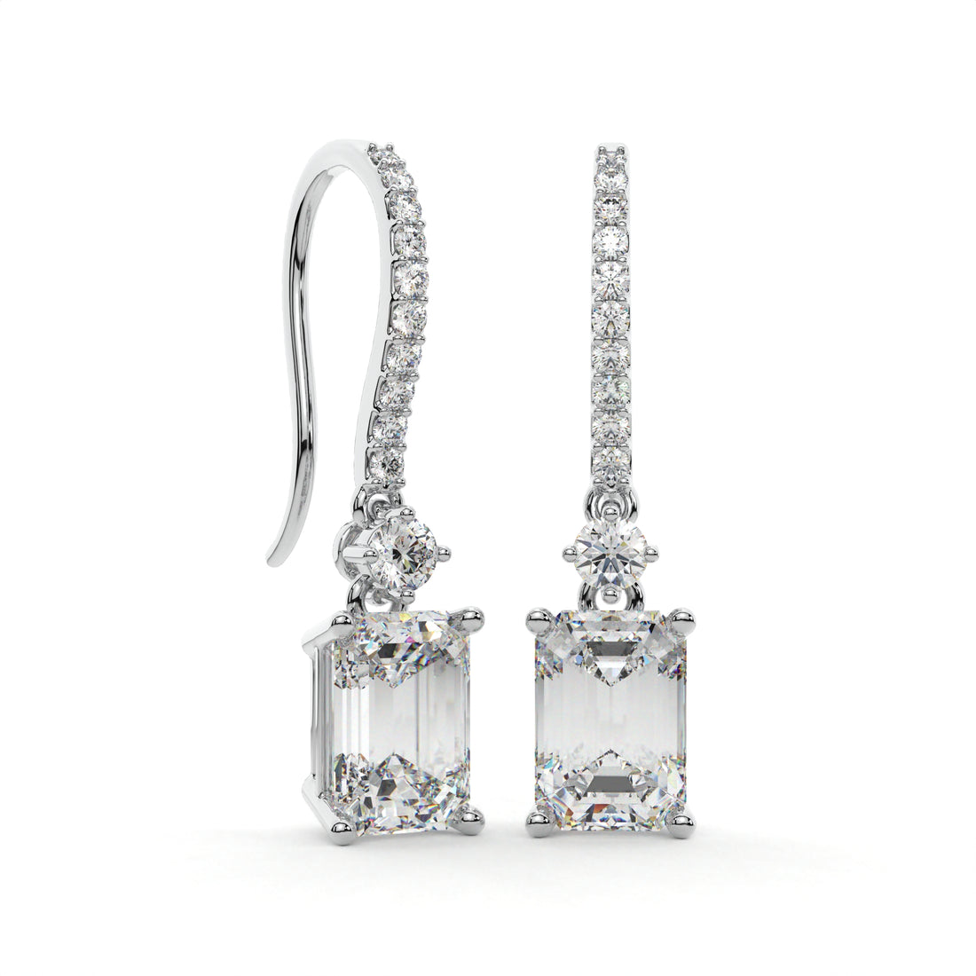 Lab grown emerald cut diamond drop earrings 2.20 carats,
IDT certified lab grown diamond earrings F G color,
Emerald cut diamond dangle earrings VVS VS clarity,
Sustainable lab grown diamond drop earrings luxury