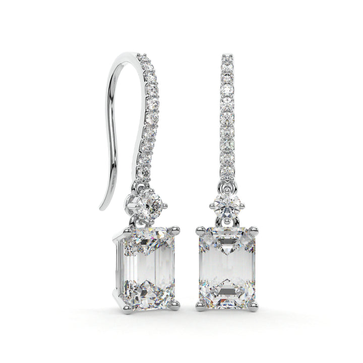 Lab grown emerald cut diamond drop earrings 2.20 carats,
IDT certified lab grown diamond earrings F G color,
Emerald cut diamond dangle earrings VVS VS clarity,
Sustainable lab grown diamond drop earrings luxury