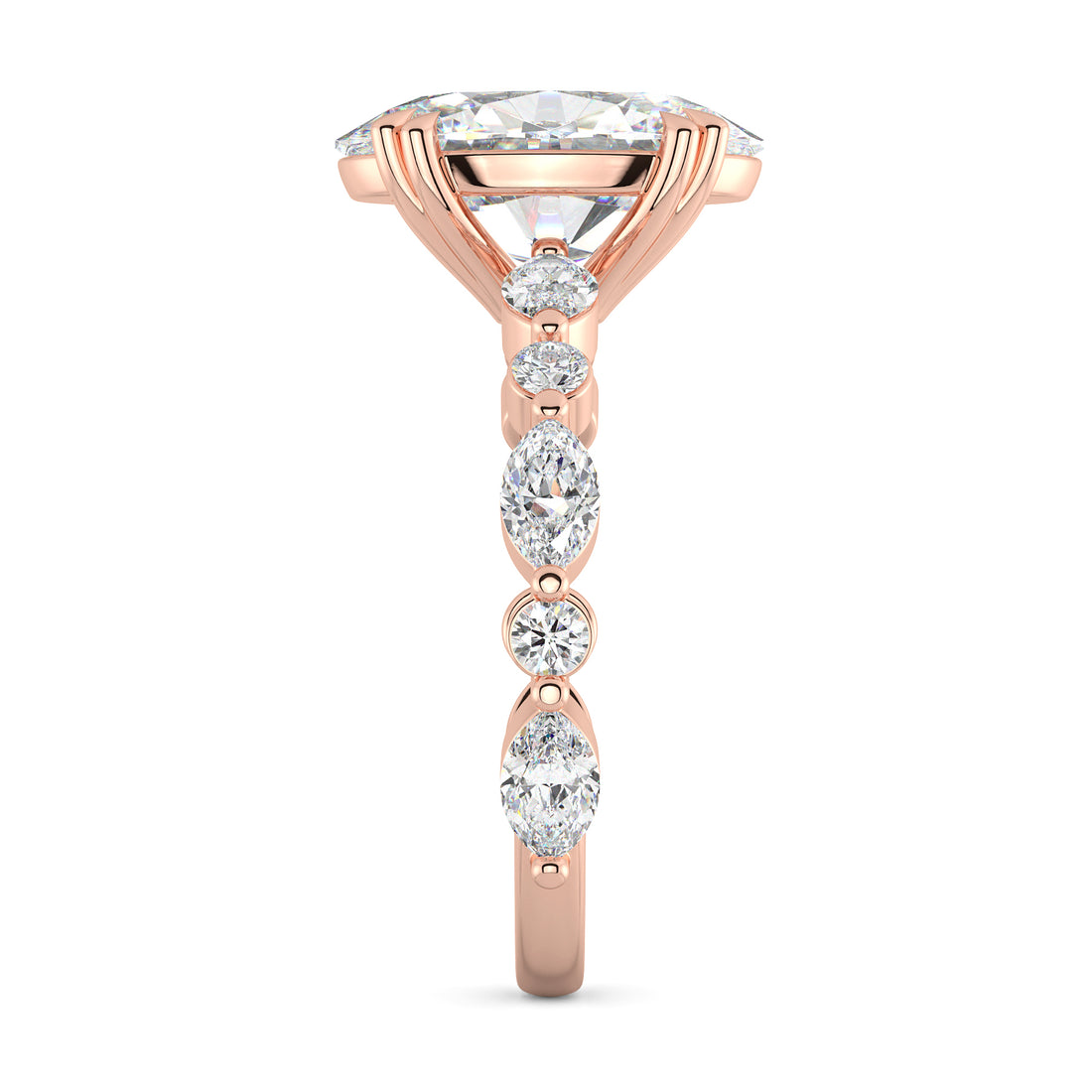 Top-view of a bespoke oval-cut lab-grown diamond ring, designed for women seeking luxury engagement jewelry in Dubai.