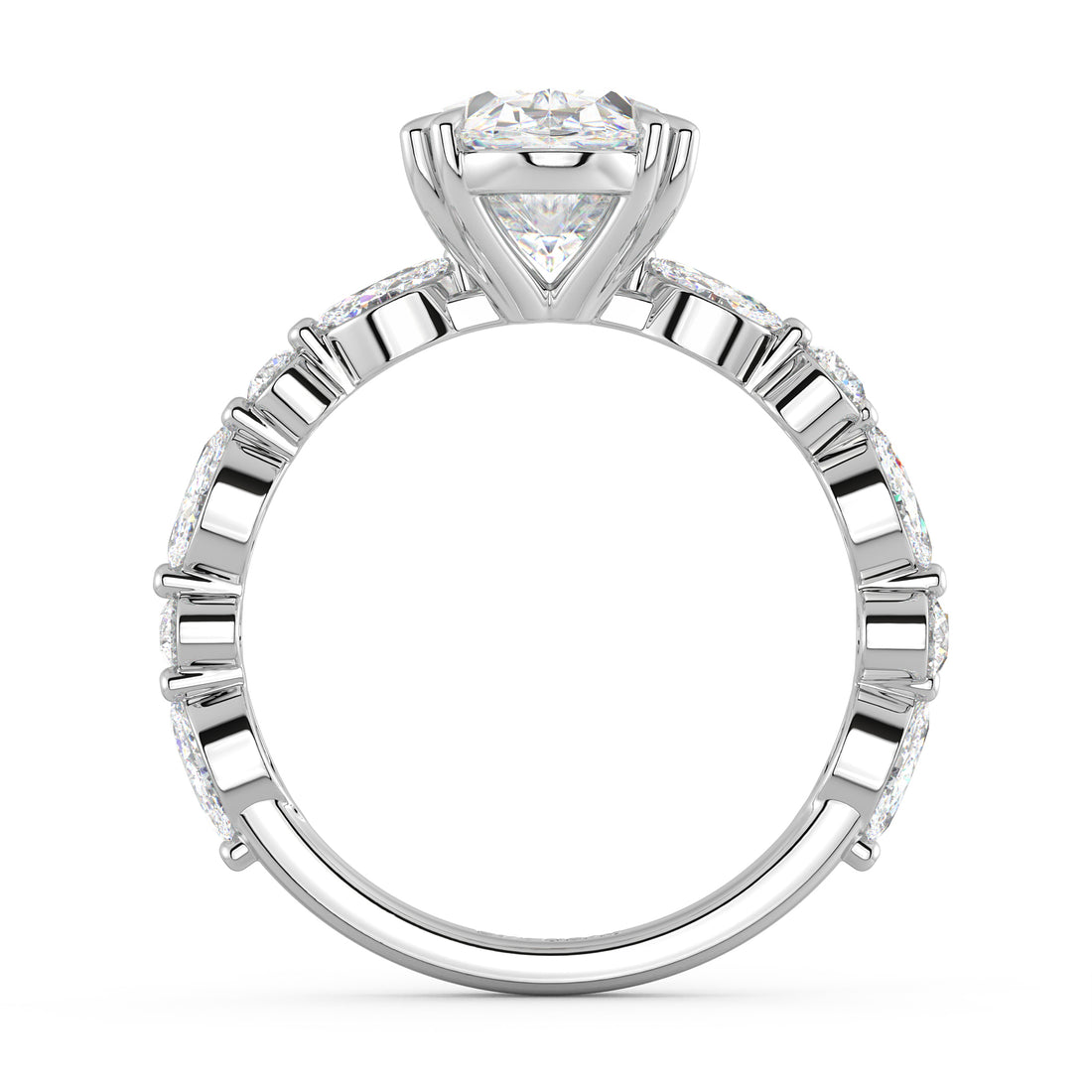 Sustainable lab-grown diamond engagement ring with oval centerpiece, a luxury custom jewelry piece from Dubai's EVA GEMS.