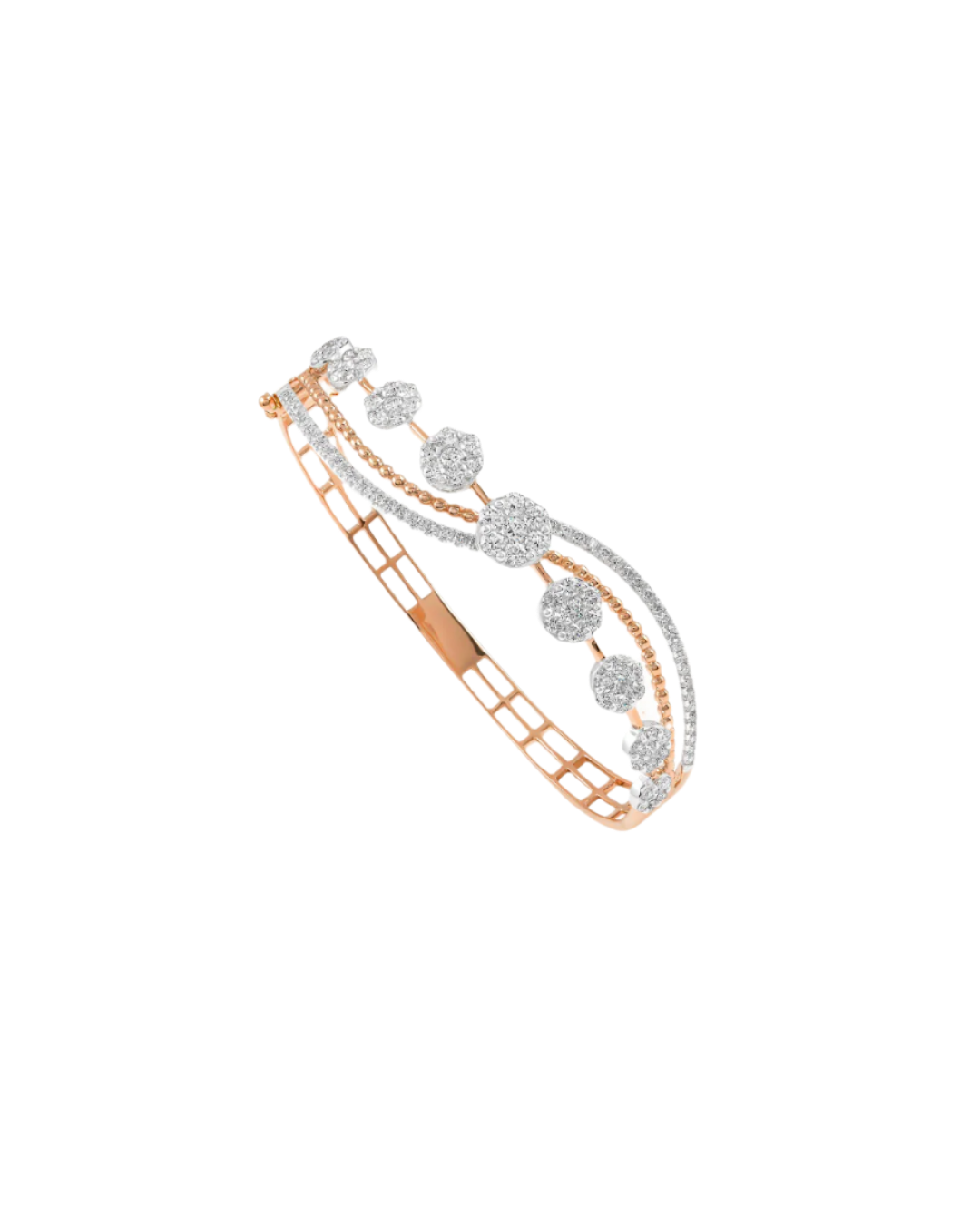 18K rose gold diamond bangle Dubai, luxury diamond bracelet EVA GEMS, 2.89 carat designer bangle UAE, contemporary diamond jewelry Dubai, high-end bangle for women, custom diamond bangle EVA GEMS, rose gold diamond wristwear