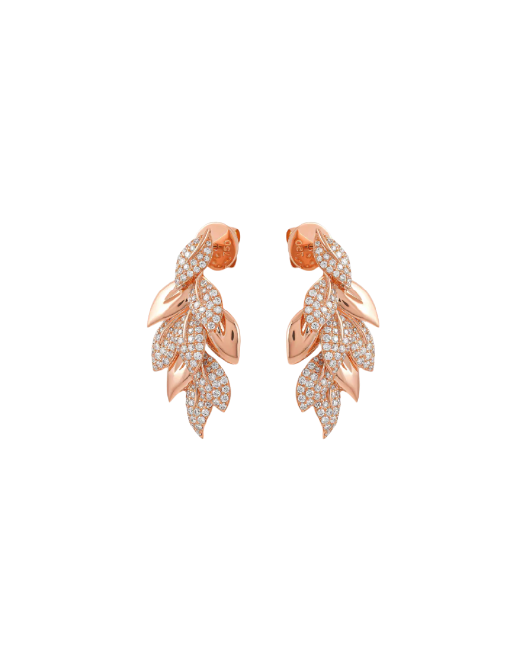 rose gold diamond earrings, leaf diamond earrings, unique diamond earrings, bespoke diamond earrings, custom made