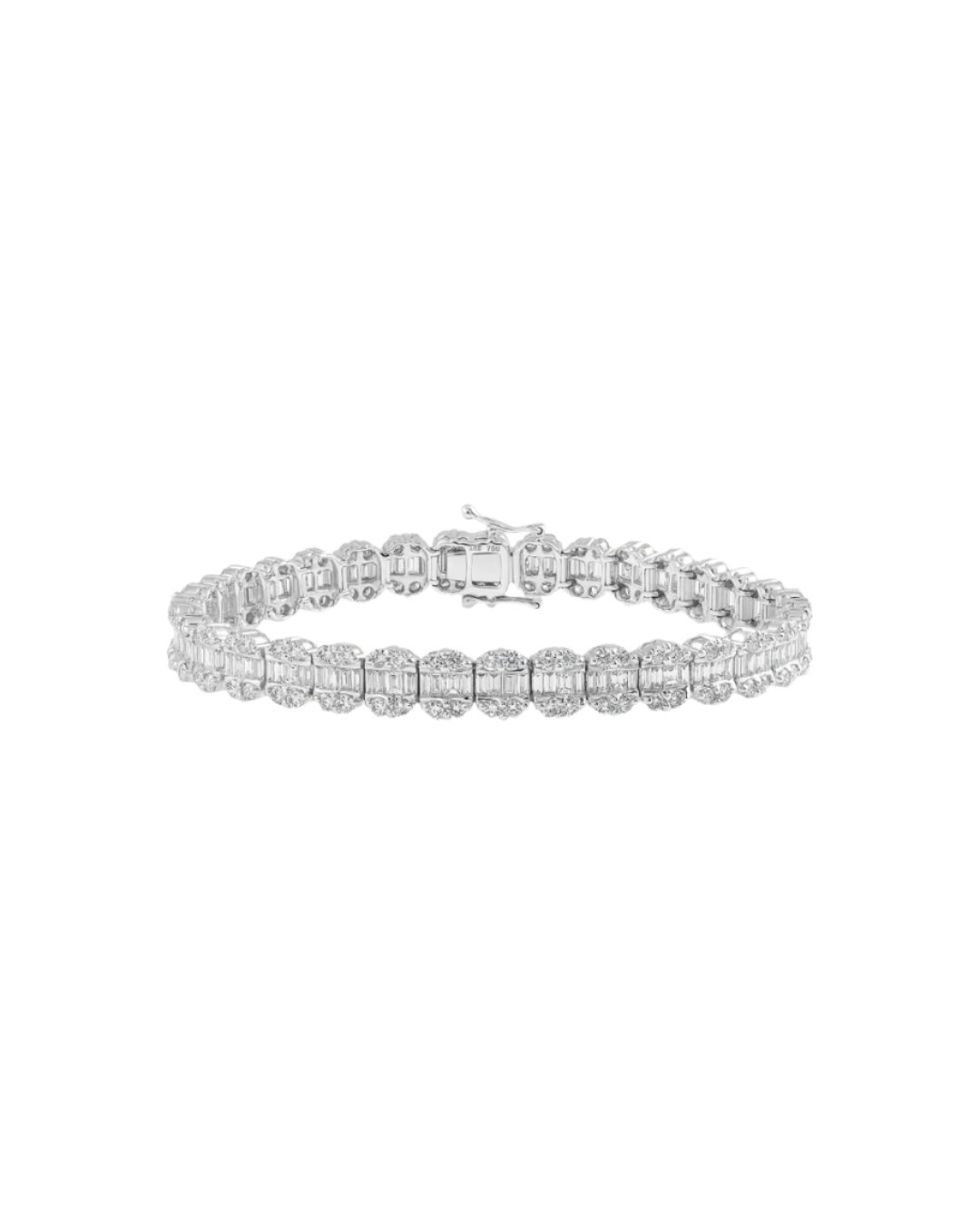 white gold diamond tennis bracelet Dubai, 18K baguette round cut bracelet EVA GEMS, 6.44 carat diamond bracelet UAE, luxury tennis bracelet with 277 diamonds, custom diamond bracelet Dubai, diamond jewelry EVA GEMS Dubai, elegant tennis bracelet UAE