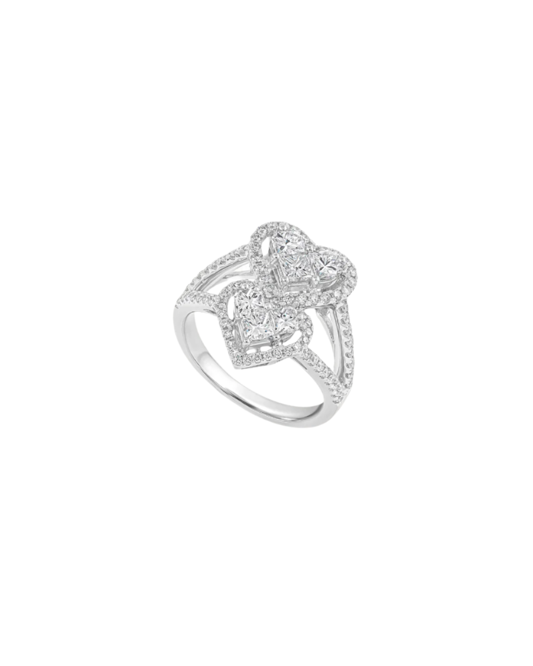 custom jewelry store Dubai, white gold heart motif ring, EVA GEMS luxury diamond collection, handcrafted heart diamond ring, love-inspired ring Dubai, best diamond ring shop UAE, elegant bridal ring EVA GEMS