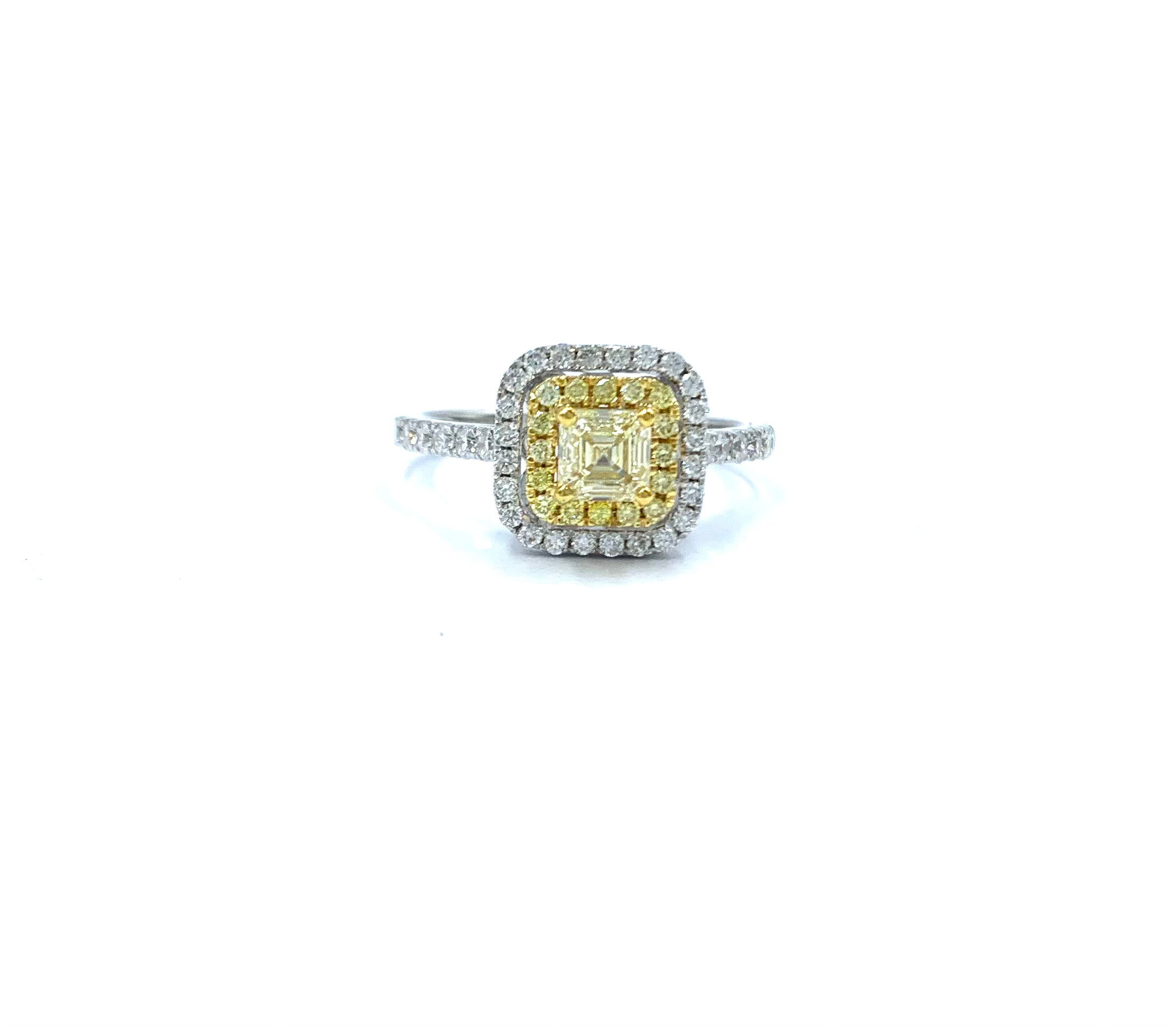 Cushion shape fancy yellow diamond ring