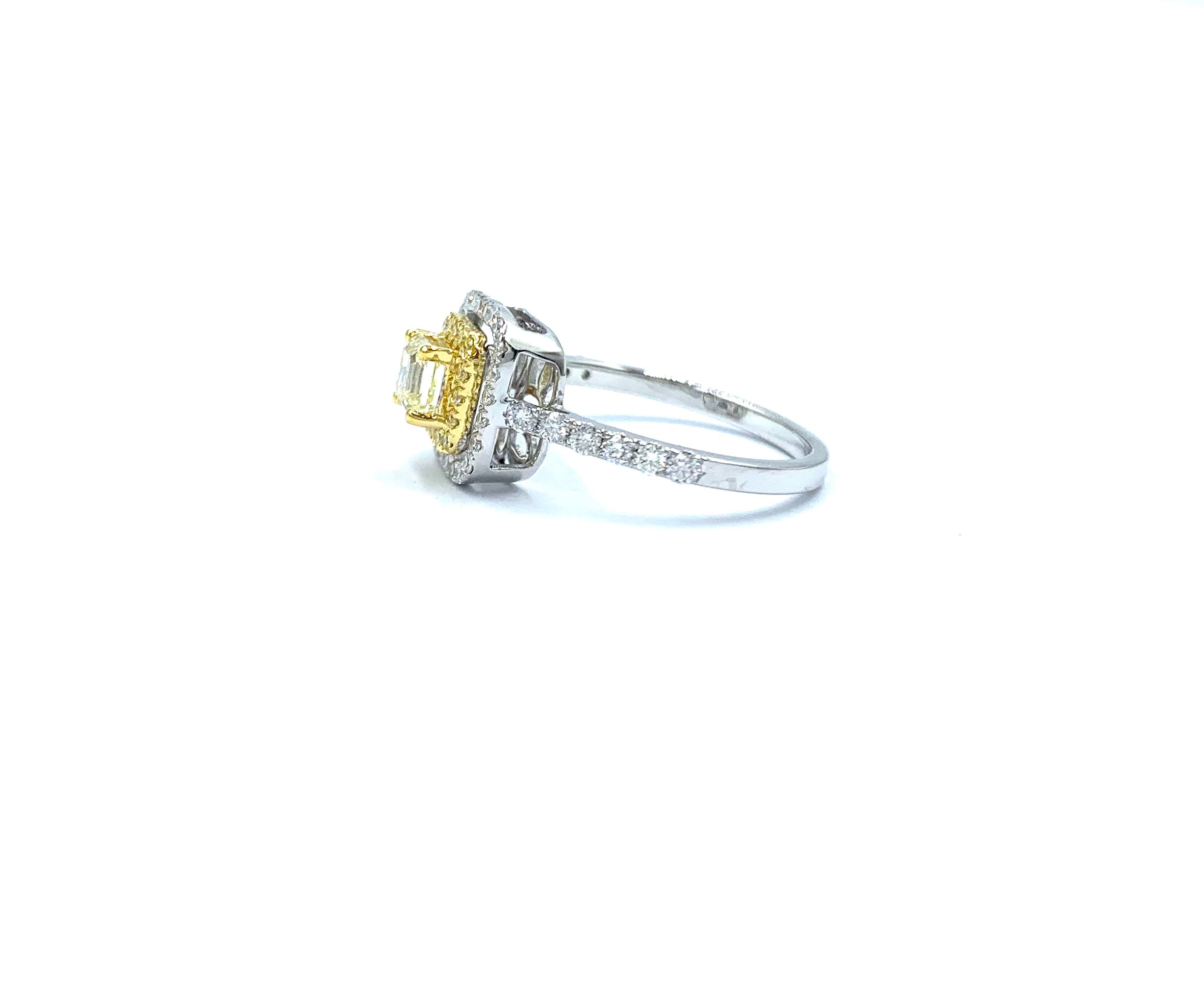 Cushion shape fancy yellow diamond ring