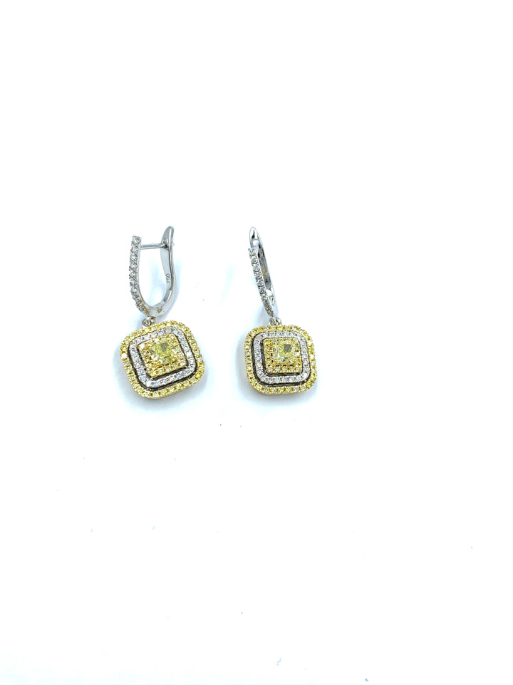 Cushion shape fancy yellow diamond earring