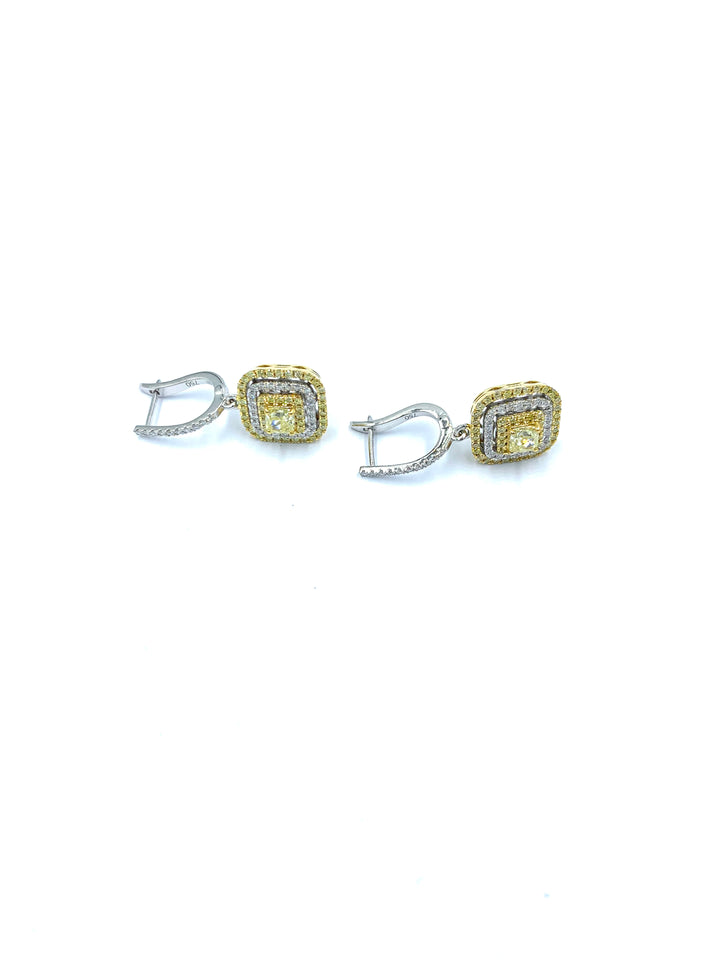 Cushion shape fancy yellow diamond earring