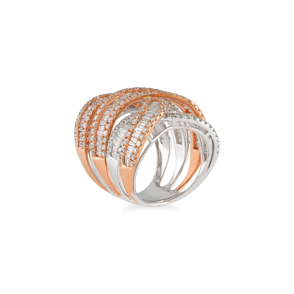 high-end gold and diamond jewelry, evening wear cocktail ring, premium diamond ring design, elegant rose and white gold ring