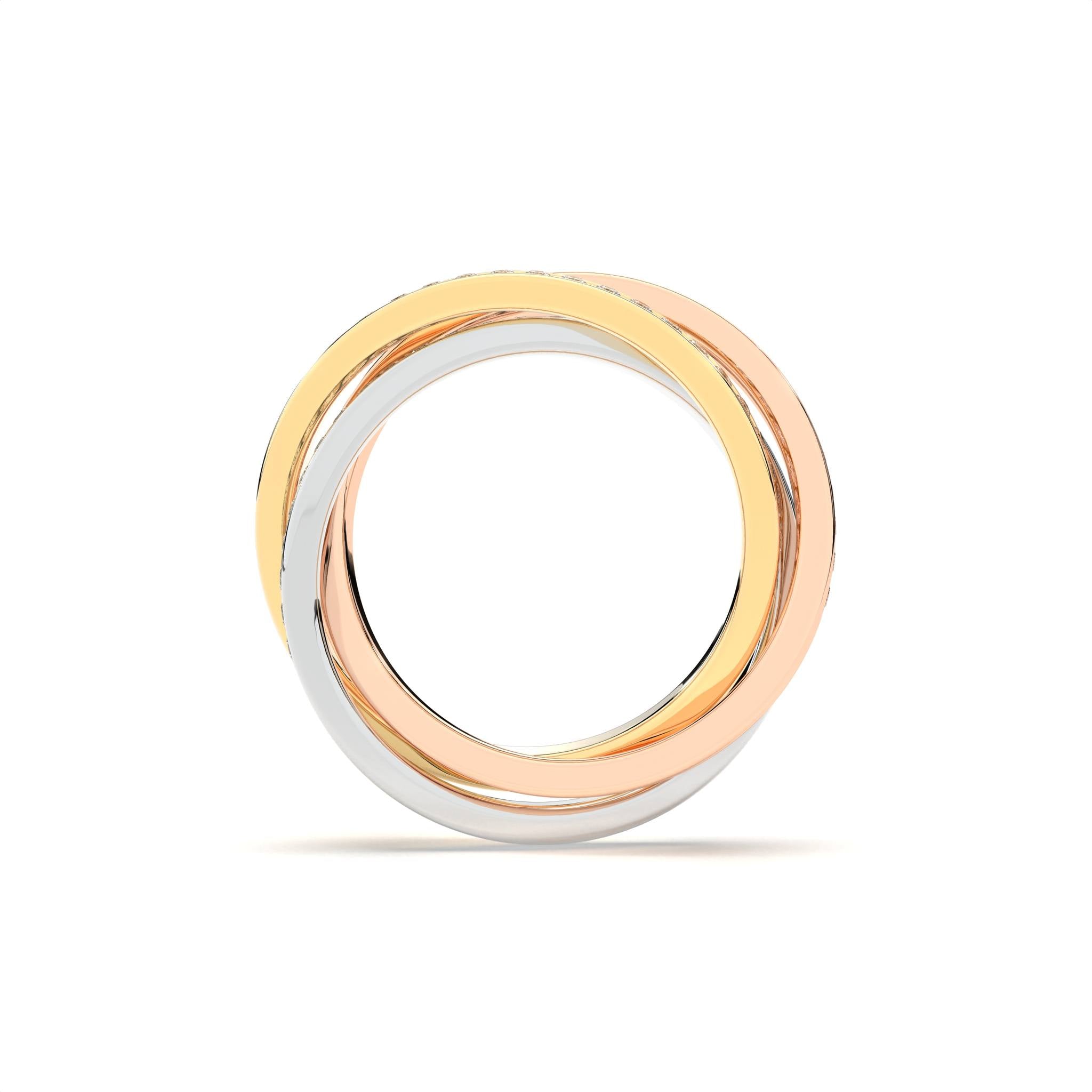 2.75 carat diamond fashion ring tri tone gold, High end diamond interlocking ring luxury jewelry