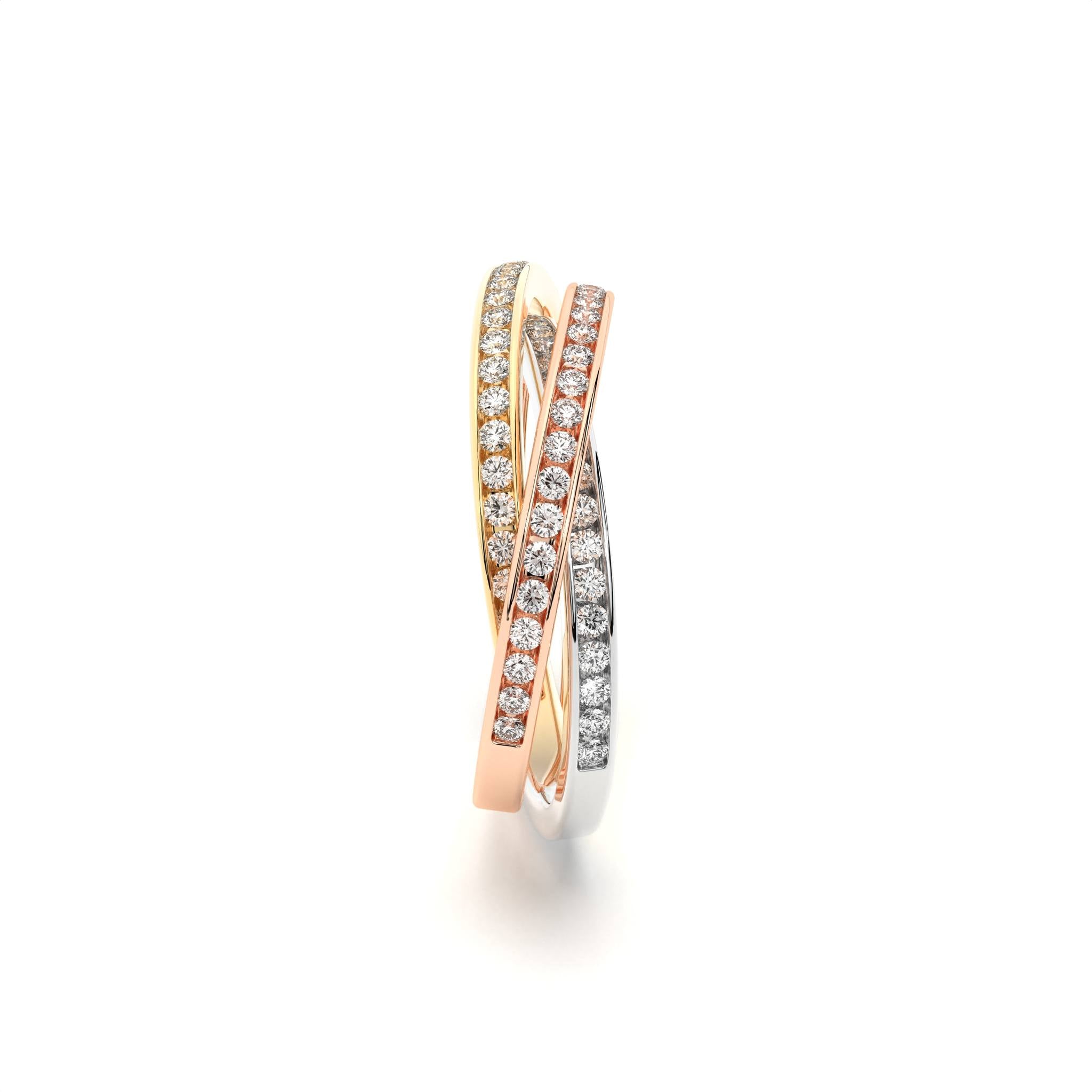 Elegant layered diamond ring white rose yellow gold, Modern luxury diamond interlocking band ring