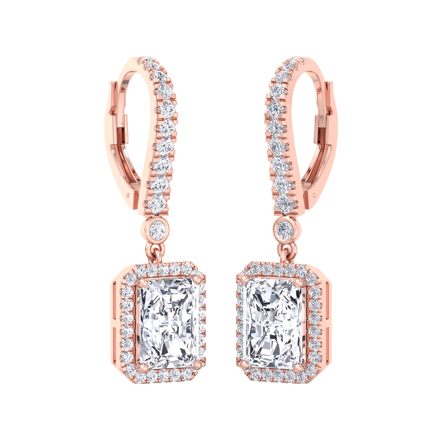 Emerald Cut Halo Hoop Earrings