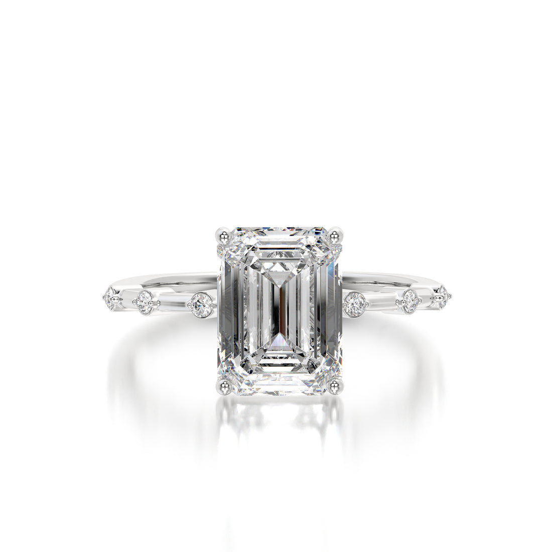 Emerald Starlight: 2.85 ct Lab-Grown Diamond Ring in White Gold with Side Accents