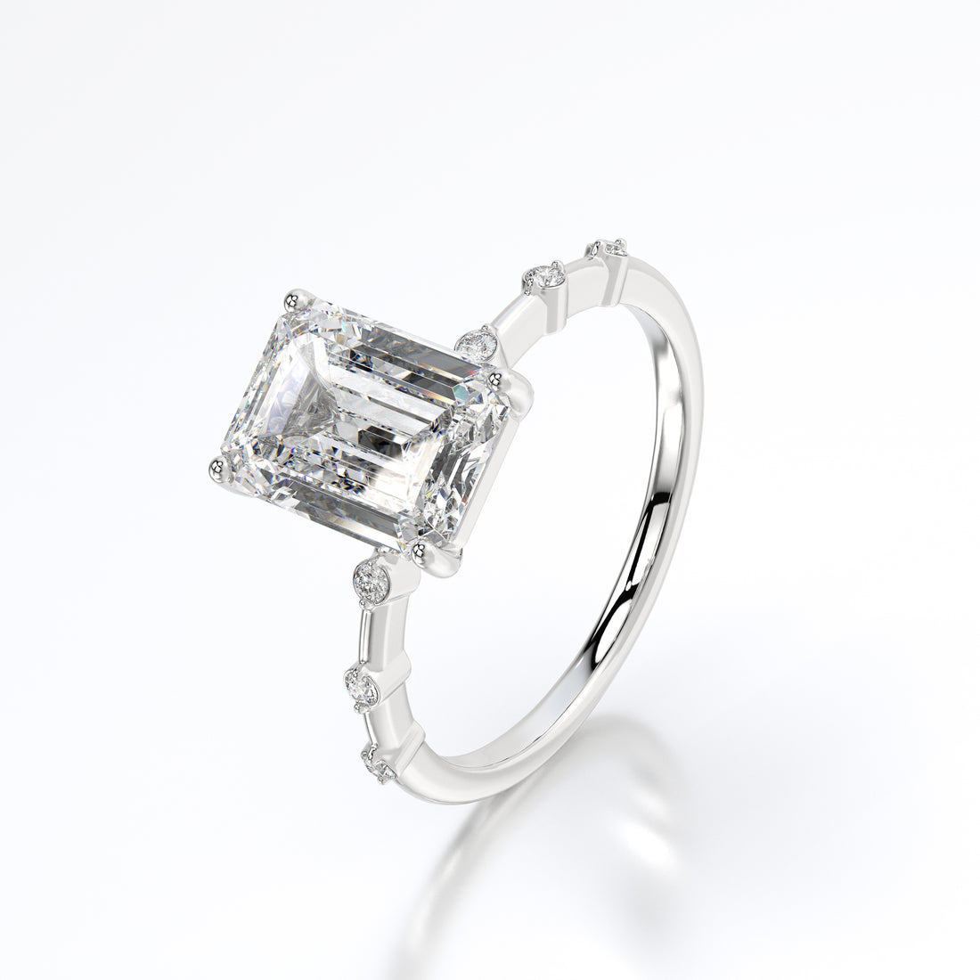 Emerald Starlight: 2.85 ct Lab-Grown Diamond Ring in White Gold with Side Accents