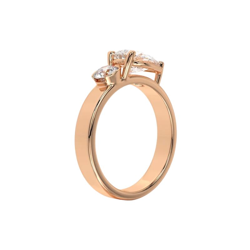 Two-Stone Diamond Bypass Ring Pear & Round Solitaire 18K Gold