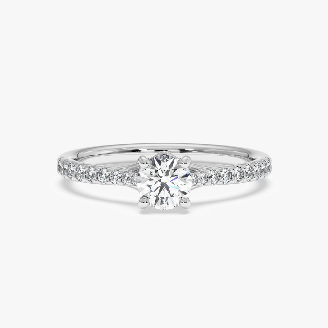 Valentina Pavé Ring with a Round Solitaire - 1.10 Carat