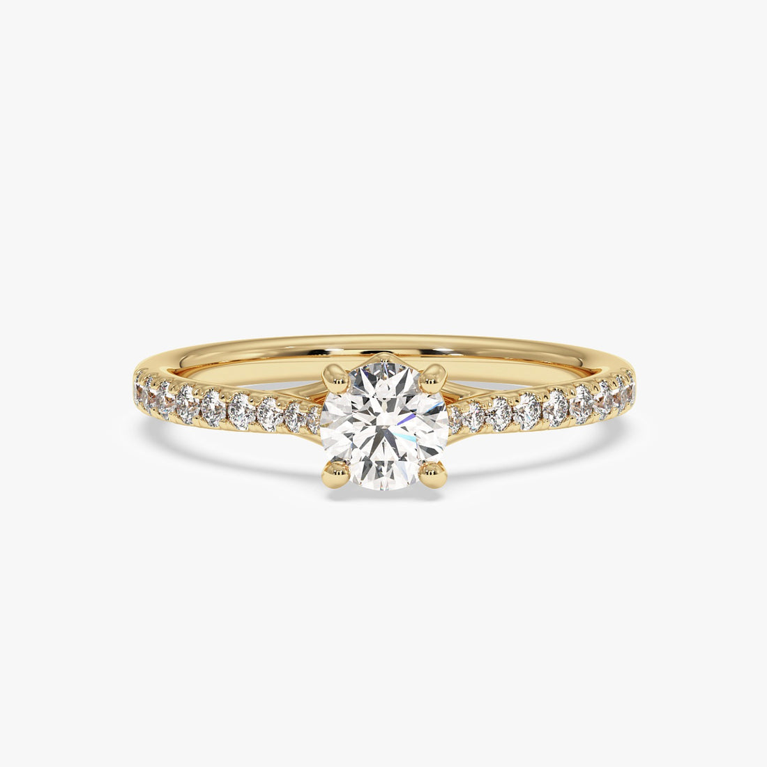 Valentina Pavé Ring with a Round Solitaire - 1.10 Carat