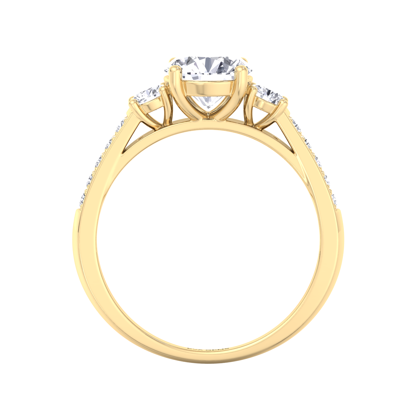 Eco-friendly three-stone engagement ring with lab diamonds
