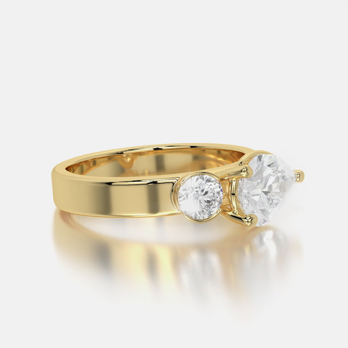 Artistic macro view capturing the intricate prong settings and light-catching facets of both solitaires in EVA GEMS’ signature style.